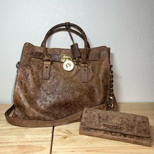 Michael Kors ostrich distressed leather large handbag with matching wallet